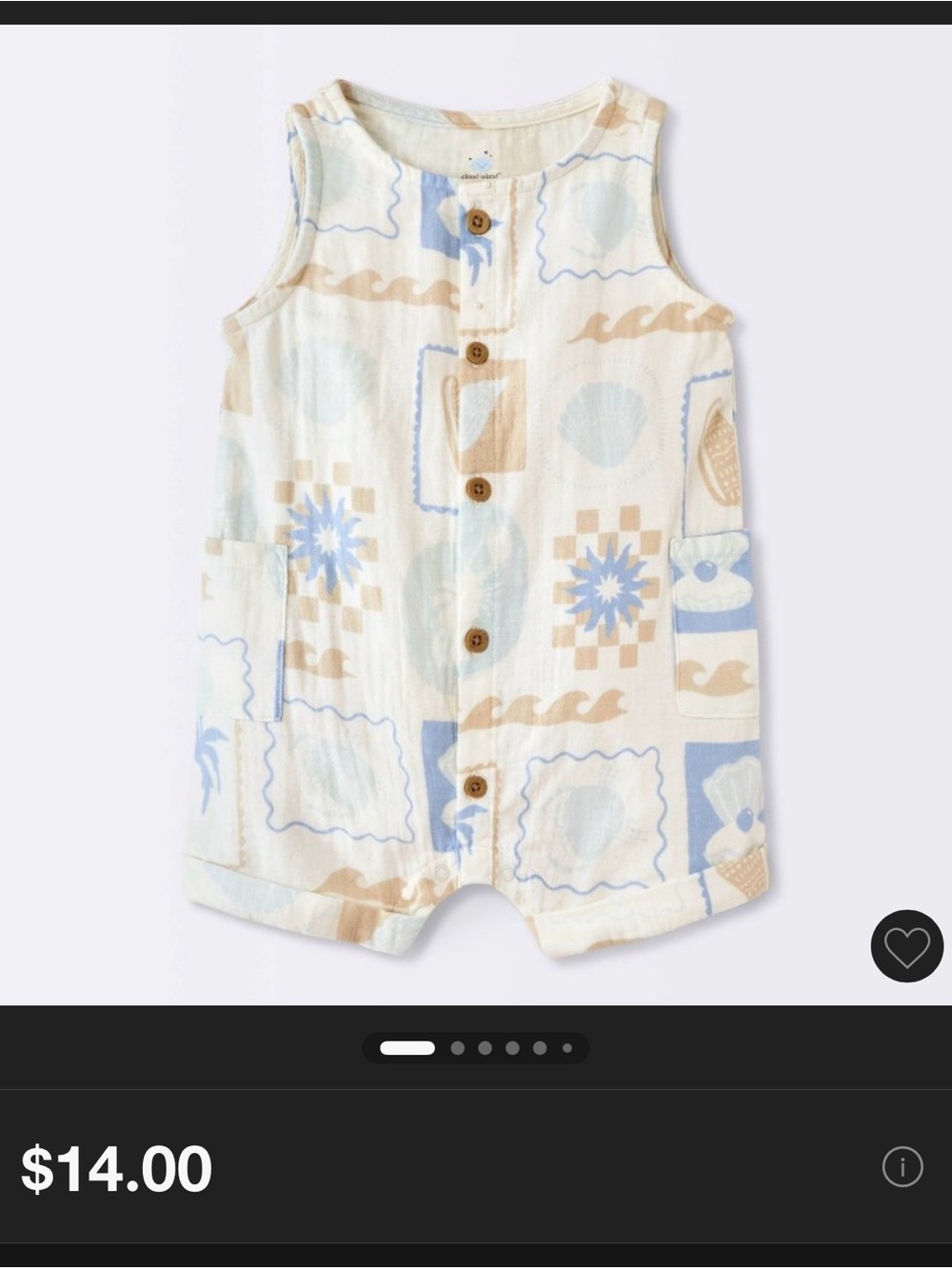 Sleeveless Button-Front Baby Romper in Cream, Light Blue & Tan